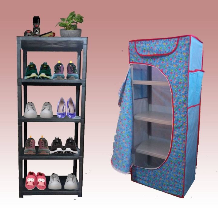 Kids Cloth Cupboard Baby Wardrobe Almari for Clothes & Toy Storage Wardrobe Organizer Set 5 Shelves
