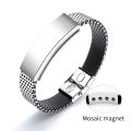 【Top mobile】AZIZ BEKKAOUI Black Magnetic Bracelets Men Stainless Steel DIY Letter Bangle Jewelry. 