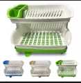 Double Layer Dish Rack with Water Drainer Random Colors length 20 inch height 14 inch width 13 inch. 
