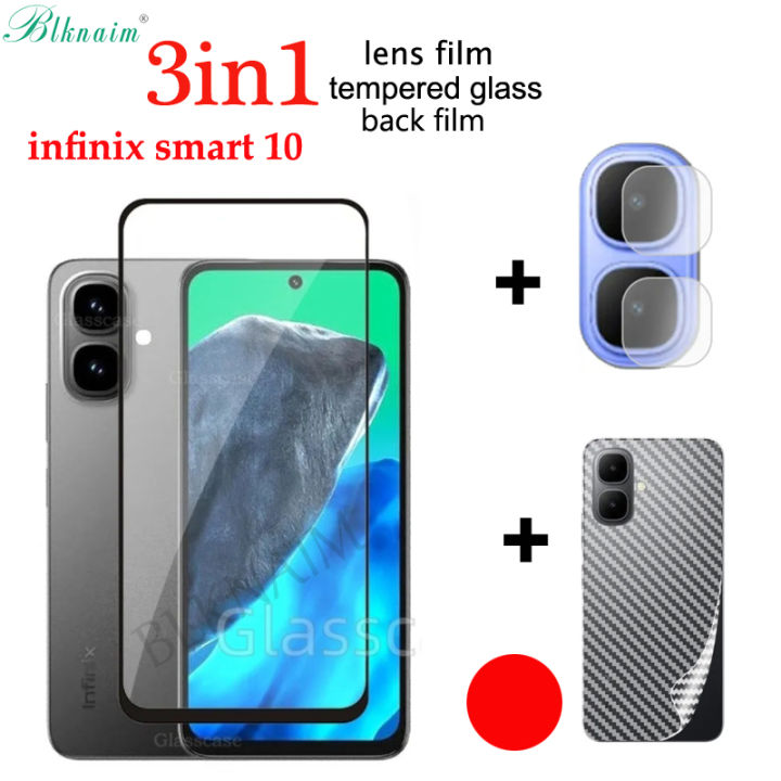 BLKNAIM 3 in 1 infinix smart 10 Tempered Glass for infinix smart 10 Screen Protector Camera Lens Glass Full Cover Tempered Glass Film