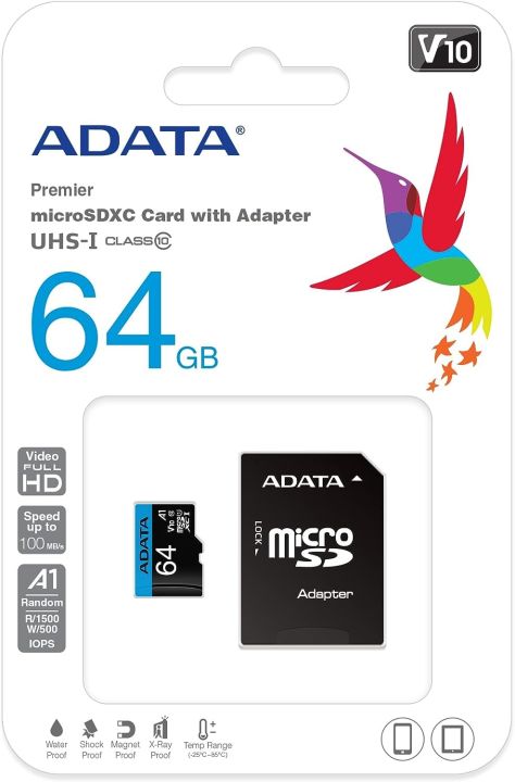 Adata 64gb MicroSD Memory Card with Adapter - 100MB/s Read Speed (100 % Original )