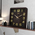 Hitco Walll Clock - Square Night Vision Clock - 13x13" Wooden Brown Watch Best Quality - Step Movement - Wall Clocks for Bedroom / Living Room / Decor - Clock Wall Stylish - Decorating Item. 