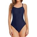 Women's Sleeveless One-Piece Swimsuit, Solid Color Adjustable Straps Tummy Control Bathing Bodysuit. 