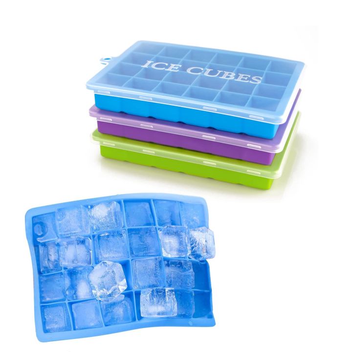 ZF Easy Push Pop out Square Silicon Ice Cubes Tray 15 Cubes WITH LID