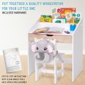 Mr.outlets Toddler Wooden Study Desk and Chair Set, Home School Learning Workstation with Writing Table, Storage Drawer, Tabletop Organizer & Hanging Hooks for Children Studying, Reading & Drawing. 