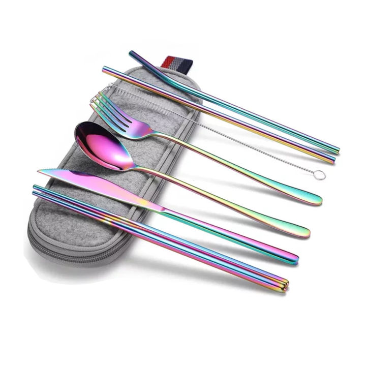 Stainless Steel Fork Spoon Chopsticks Straw Cutlery Set SS Cutlery