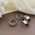 3Pcs/set Korean Adjustable Silver Ring Set Simple Hip-hop Punk Cool Ring Set Fashion Women Jewelry Accessories, Jewellery for Women, Rinngs for Girls,Rings for women,Party or Casual wear. 