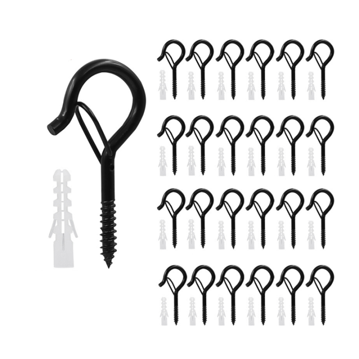 25 PCS Metal Hanging Hook with Safety Buckle, Windproof Screw Hooks for Hanging Outdoor String Lights for Hanging Plants,