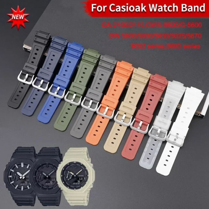 Rubber Strap for Casioak GA 2100 DW-5600 Sport Bracelet Watch Band Stainless Steel Buckle TPU 16mm Replacement CasiOak Wristband