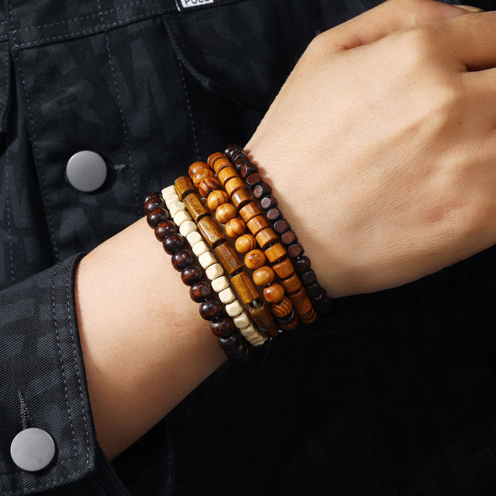 Men Retro Folk Style Jewelry Design Diverse Multi-color Multi-layer Suit Wooden Beads Elastic Bracelet Jewelry For Men