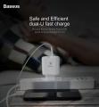 BASEUS Bojure Series QC3.0 23W Dual USB Travel Wall Charger for iPhone Samsung - EU Plug / White. 