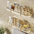 Bathroom Shelf With Hand Towel Bar, Rectangular Wall Mounted Shower Storage Extra Thick Acrylic, Brushed Gold Finish Bathroom Wall Shelf, Bathroom Kitchen Storage Organizer, Makeup Hanging Corner Living Room Storage Organizer. 