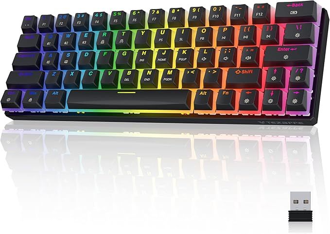 Tezarre TK63 Wireless Keyboard Bluetooth/2.4G/USB Wired 60% Mechanical Gaming Keyboard RGB Backlit PBT Pudding Keycaps Hot-Swappable