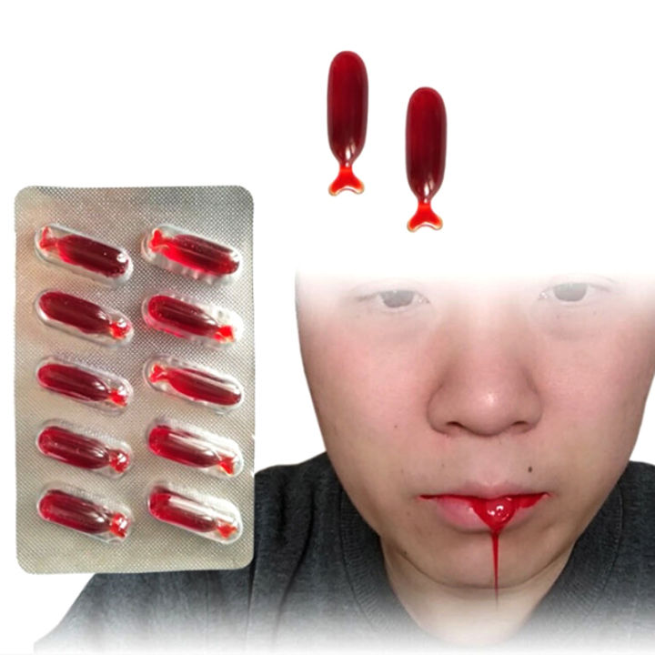 10Pcs Fake Blood Pill Vampire Toy Capsules Horror Funny Toy Halloween Prank Toy Hudduo