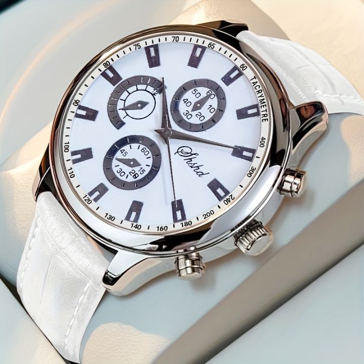 Men's Exquisite Elegant Quartz Watch With White Belt