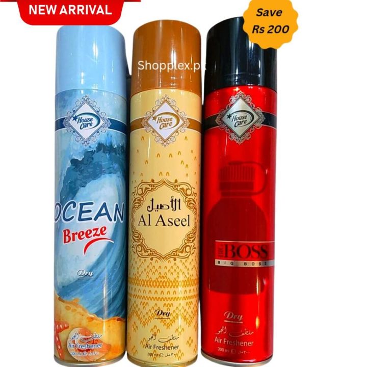 Air Freshener Ocean Breeze | Al-Aseel | BigBoss | Pack of 3 300ml Big Bottle House Care Room Spray Imported High Quality Value Budget Pack Deal Offer Fresh Scent Fragrance | Wash Room Bath Room Easy to use | Office Room | Car Air Freshener | Hotel Room