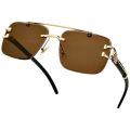 Modern Rimless Sunglasses for Men – Premium Gold Metal Detailing, Brown Lens | With Pouch & Hard Case Box. 