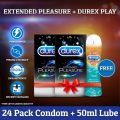 Pack of 24 Condoms And 50ml Lube Free Durex Extra Time ExtendedPleasure Condoms 12's And 50ml lubricant gel 50ml. 