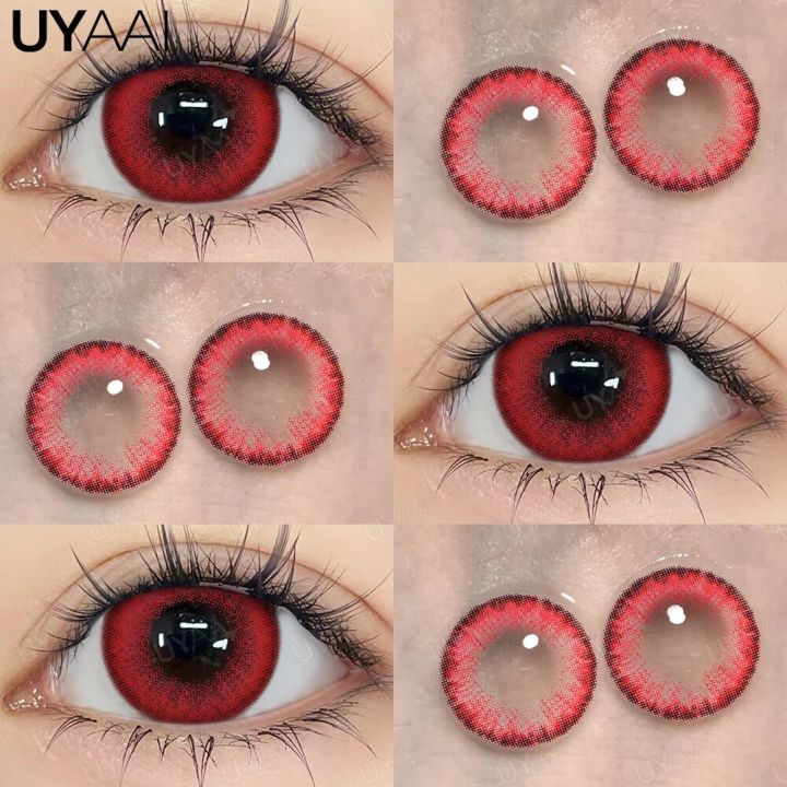 【HOT】 UYAAI Cosmetics Color Contact Lenses Cosplay Red Color Lens Anime Black Lenses Korean Lenses Grow Eye Big Eye Lens Blue Lenses