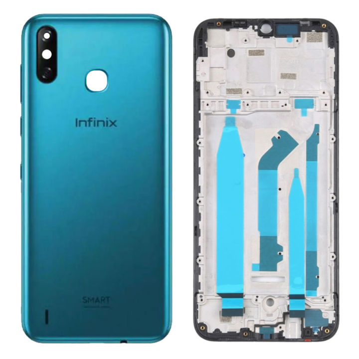 Infinix Smart 4 Middle Frame Housing With Side Button and Camera Lens Complete Body Casing Replacement For Smart 4 - Blue