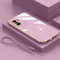 For Xiaomi POCO F3 Cover with Wrist Strap Fashion Shiny Plating Square Bumper Girls Phone Case Soft TPU Silicone Shockproof Protective Back Cover. 