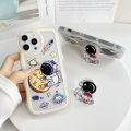 AMORVOR for Infinix Smart 7 Tecno Spark Go 2023 Tecno Pop 7 Pro Back Cover With Free Holder Fashion Astronaut Soft Wavy Phone Case Camera Protection Transparent TPU Soft Cover. 