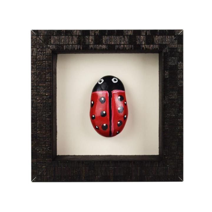 Decorated Stone – Lady Bird | Painted Stones for Decor | Stone Art Painting | Hand Stone Paintings For Wall with Frame | Hand Stone Paintings For Wall Decoration | Home Decoration