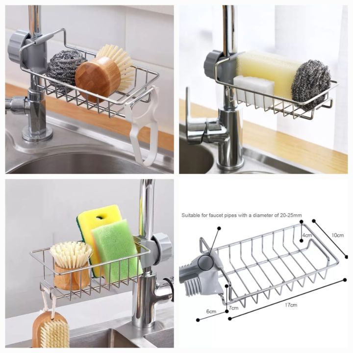Soap Dish Holder Kitchen Sink Shelving Stainless Steel Faucet Drain Rack Cleaning Utensils Storage Organizer Kitchen Accessories