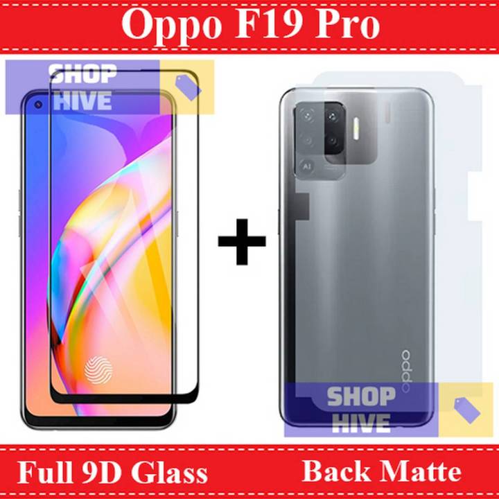 Oppo F19 Pro Full Black 9D|5D|6D|10D|11D|21D Tempered Glass Screen Protector Full Glue Edge To Edge + Back Matte Protector Soft Skin Sheet Soft Film Protection For Oppo F19 Pro