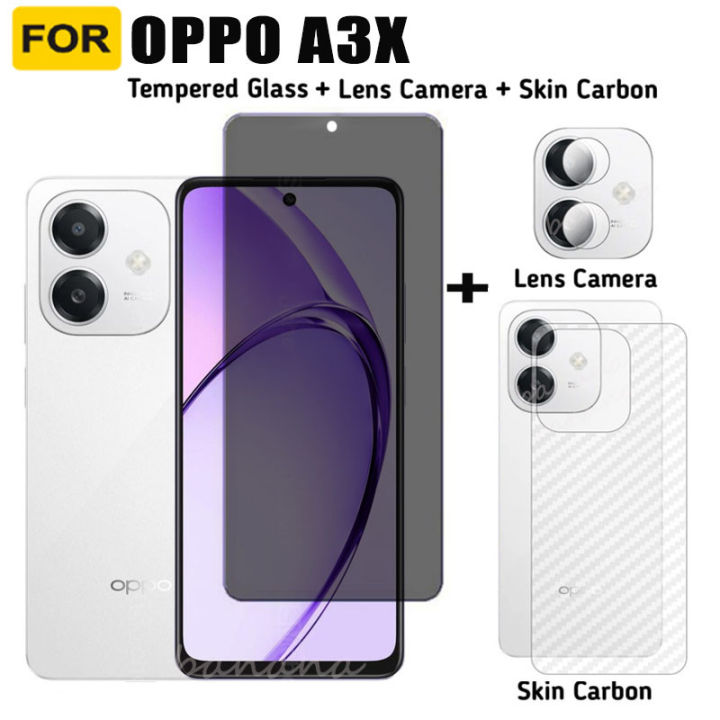 Oppo A3X Anti-Spy Tempered Glass for OPPO A3 Pro 5G A60 4G Privacy Screen Protector 3 in 1 Carbon Fiber Film and Camera Protector