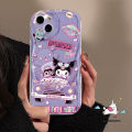 Cartoon Kuromi Dreamy Starry Sky Purple Case Compatible for IPhone 7Plus XR 12 11 14 13 15 Pro Max X XS MAX 15 6S 8 7 Plus SE 2020 Cute Little Bear Doodle 3D Wavy Curved Edge Cover. 