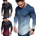 Men T-shirt Gradient Print Crew Neck Quick Dry Shirt. 