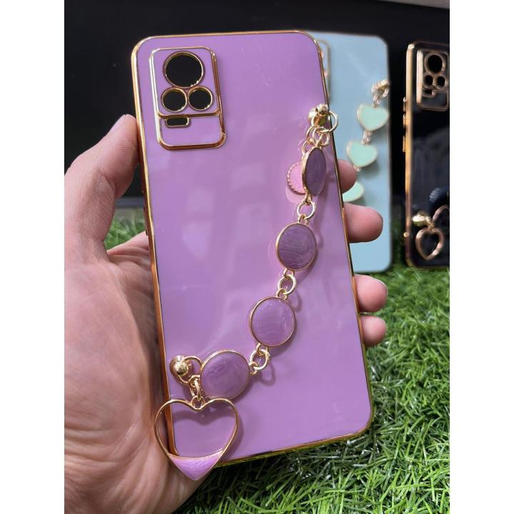 Vivo Y73 Back Cover Love Heart Bracelet Chain Luxury 6D Plating Soft Case  Camera Lens Protection Vivo Y73 Girls Back Cover