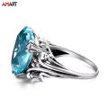 Women Inlaid Heart-Shaped Crystal Glass Ring Navy Blue Gem-Like Finger Jewelry. 