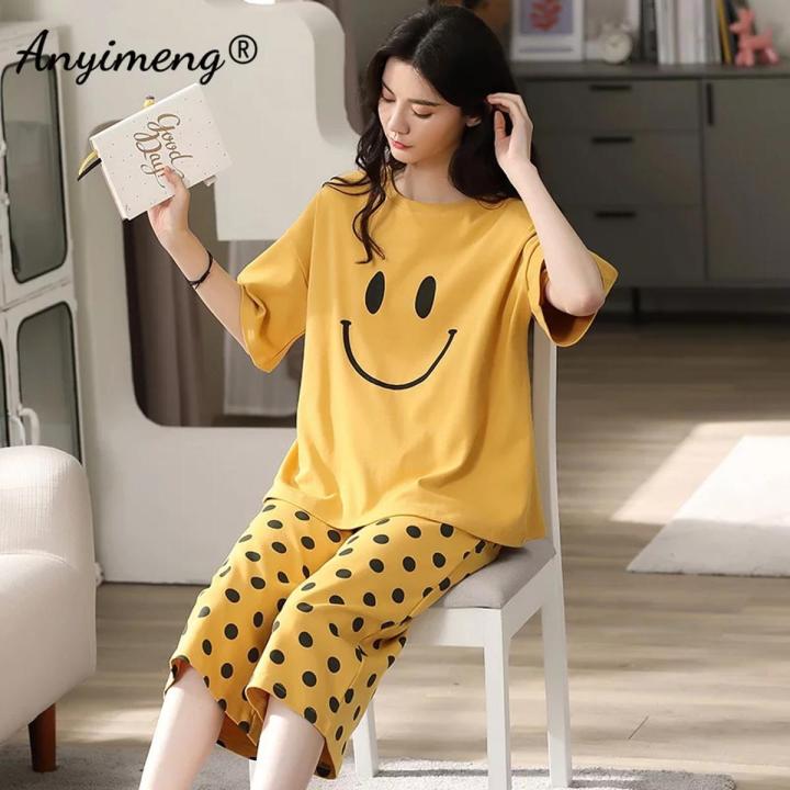 Yellow Colour Black Eye Printed Deisgn Full Sleeves Round Neck Ladies Night  Suit comfortable pajama suit printed night dress for women and girls(SN-04)  | Daraz.pk
