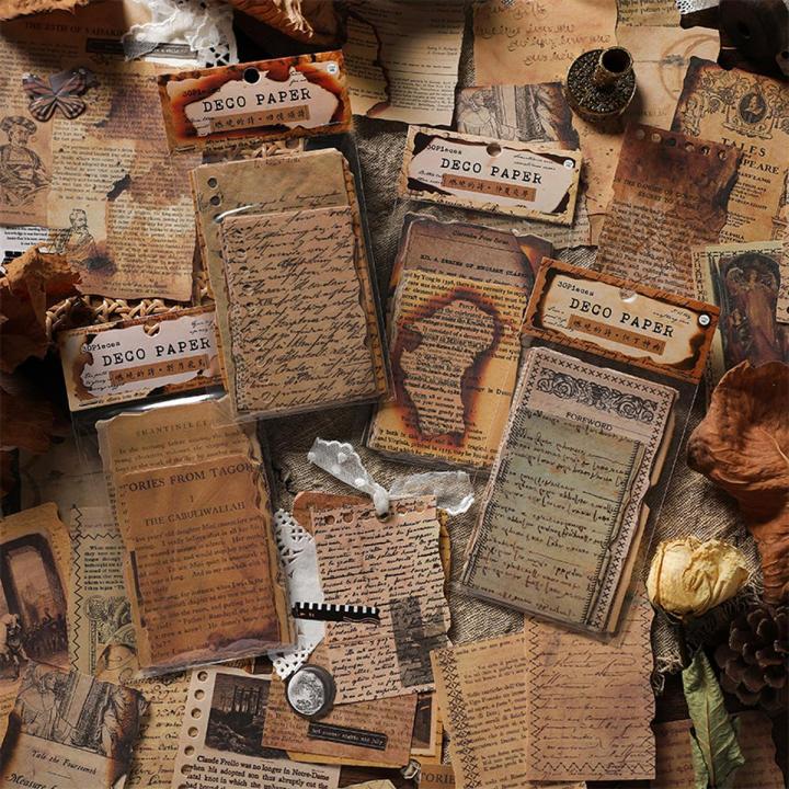Panda Online 30 Pcs Burning Poems Series Vintage Journal Material Paper Scrapbooking Special Paper Journaling Kit Scrapbook Stickers