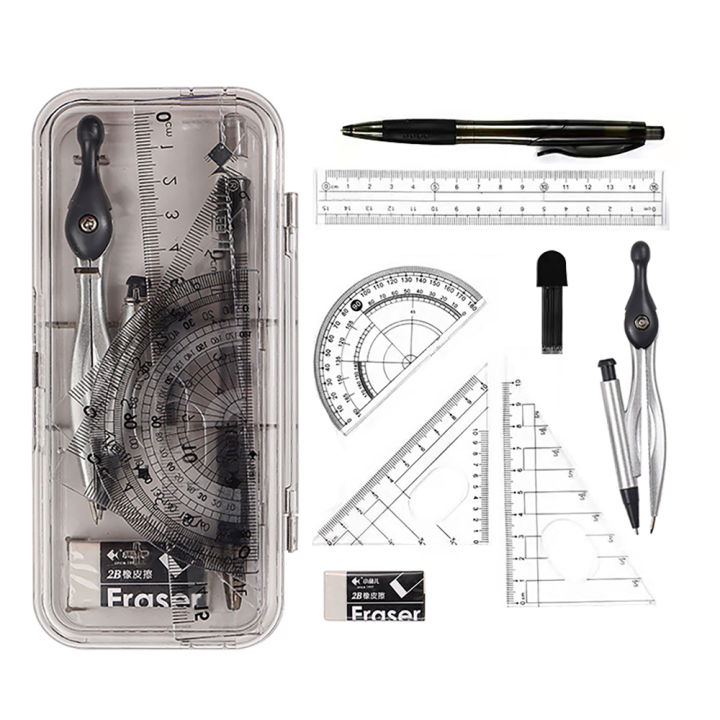 Supplies drawing tool belt stationery box school set stationery set math geometry drawing ruler compass compass 82392 KEEMEEUYZO