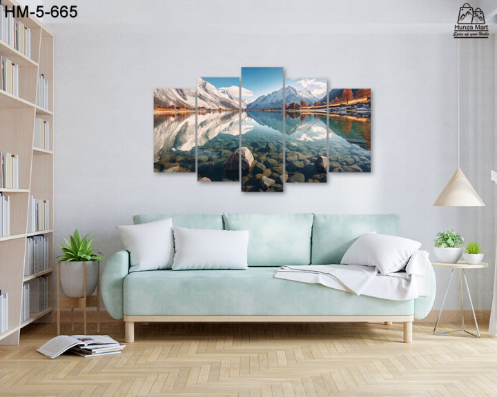 5 Panel Wall Frame | Mountain landscape nature canvas |  Wall Art Decor, Ready to hang, for Home Decoration. S-5-665