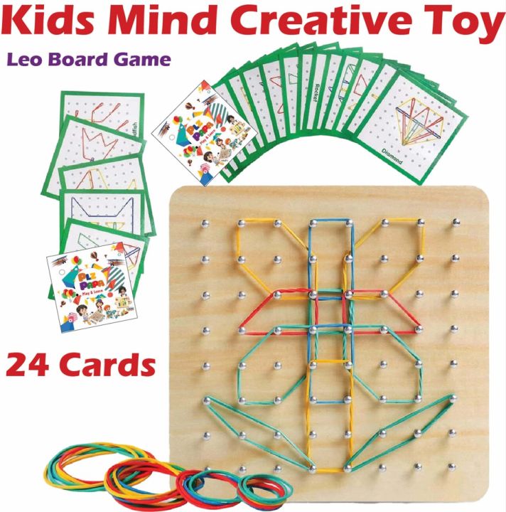 Rubber Leo Board Game (Art Toy), Geo Board Game play with rubber,Rubber band pattern board Mind creativity Game