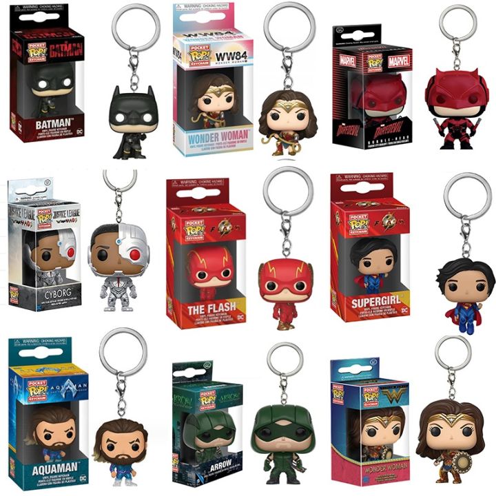 19 Styles Funko Keychain Wonder Woman Superman the Flash Aquaman Arrow Daredevil Cyborg Batman POP Action Figure Collection Toys