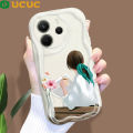 UCUC for Redmi Note 14 Note 14 Pro Note 14 Pro Plus 5G Xiaomi Poco X7 5G Back Cover Girl Drinking Tea Cream Texture Wavy Edge Soft Silicone Phone Case. 