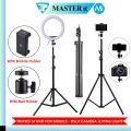 Aluminium 7 Feet Tripod Stand For Ring Light, Mobile Phones & DSLR Cameras - 360 Rotatable Portable & Adjustable 7 Ft Long Tripod With Mobile Holder & Ball Head - Best Use For Videography, Photography, Tiktok, Youtube, Studio Lighting, Equipment - Black. 