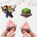 Minecraft Theme Cupcake Toppers, Pack of 12 Birthday Toppers for Boy & Girl Party Celebration, Cake Decoration & Perfect Birthday gift. 