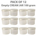 Pack of 12 Empty Cosmetic Containers Cream Pot Jar Refillable Plastic 100 gram. 
