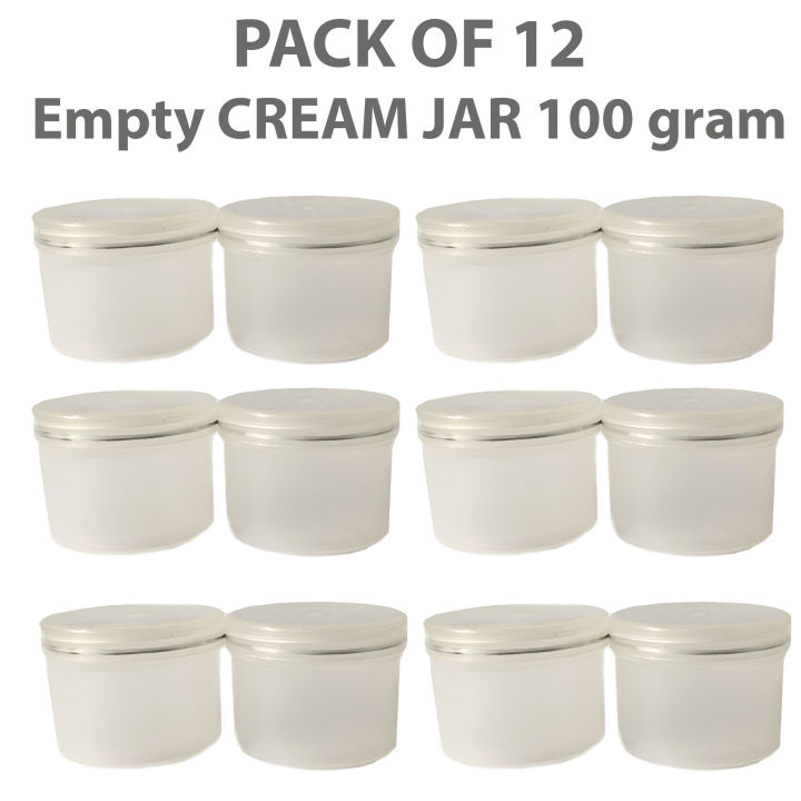 Pack of 12 Empty Cosmetic Containers Cream Pot Jar Refillable Plastic 100 gram