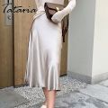 Satin Silk A-line Midi Skirt for Women, High Waist, Summer Korean Style. 