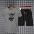 tracksuit-New Trendy King With Crown Printed stylish Round Neck Half Sleeves Casual T Shirt And Matching Short Gym Part Shirt And Jogging Short For Men And Boys. 