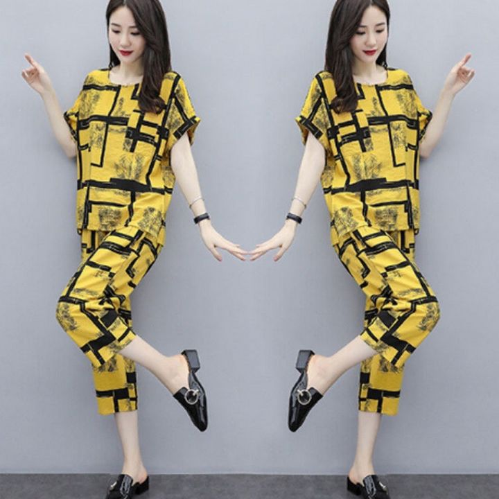 2pcs/set%20Women%20Casual%20Suit%20short-sleeved%20Top%20Long%20Pants%20Summer%20Fashion%20Wear%20Ladies%20Clothing%20-%20Image%203