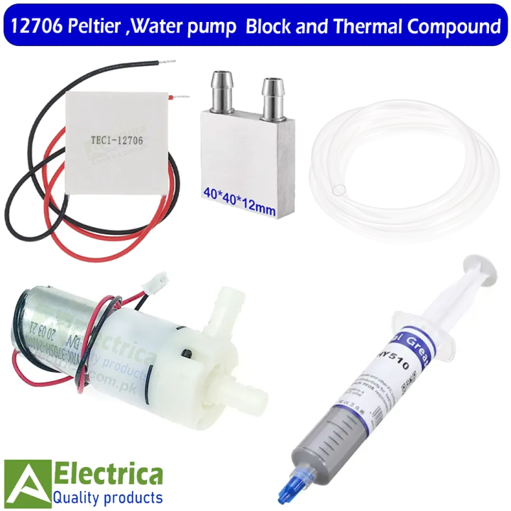 TEC1-12706 Peltier Module , HY510 Thermal Compound Grease Paste 40*40*12mm Water Block , 2 Fit pipe and  DC 12V 370 Diaphragm Water pump Self Priming Pump by Electrica
