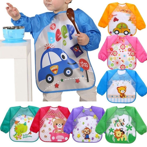 Baby Plastic Waterproof Cartoon Full Sleeves  Bib with Long Sleeves Baby 3 months to 4 years